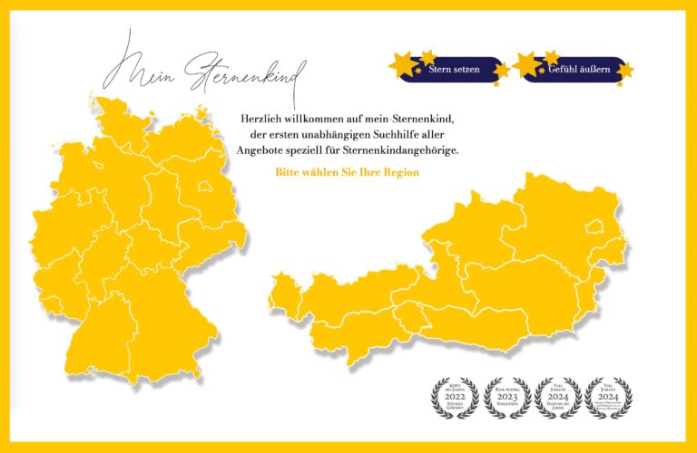 Karte von Mein Sternenkind - der unabhängigen Suche für Sternenkindhilfe im deutschsprachigen Raum